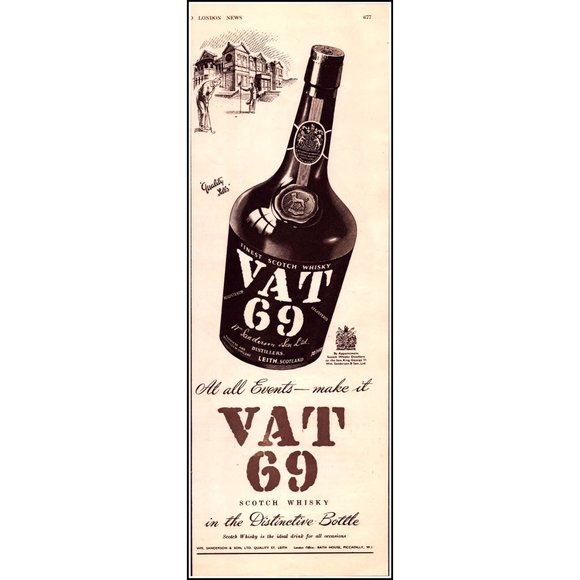 1953 VAT 69 Scotch Whiskey Vintage Print Ad Golf Putting Green Wall Art Decor - Picture 1 of 1